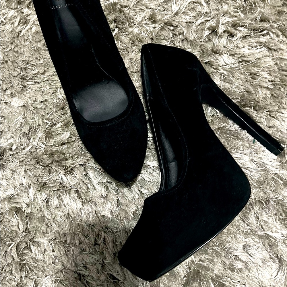 Kelsi Dagger black suede leather upper high heels